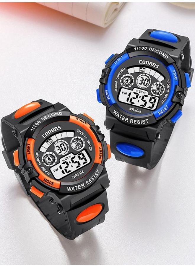 Coobos 2 PCS Children's Waterproof Rubber Digital Watch (Blue/Orange)  - Image 1