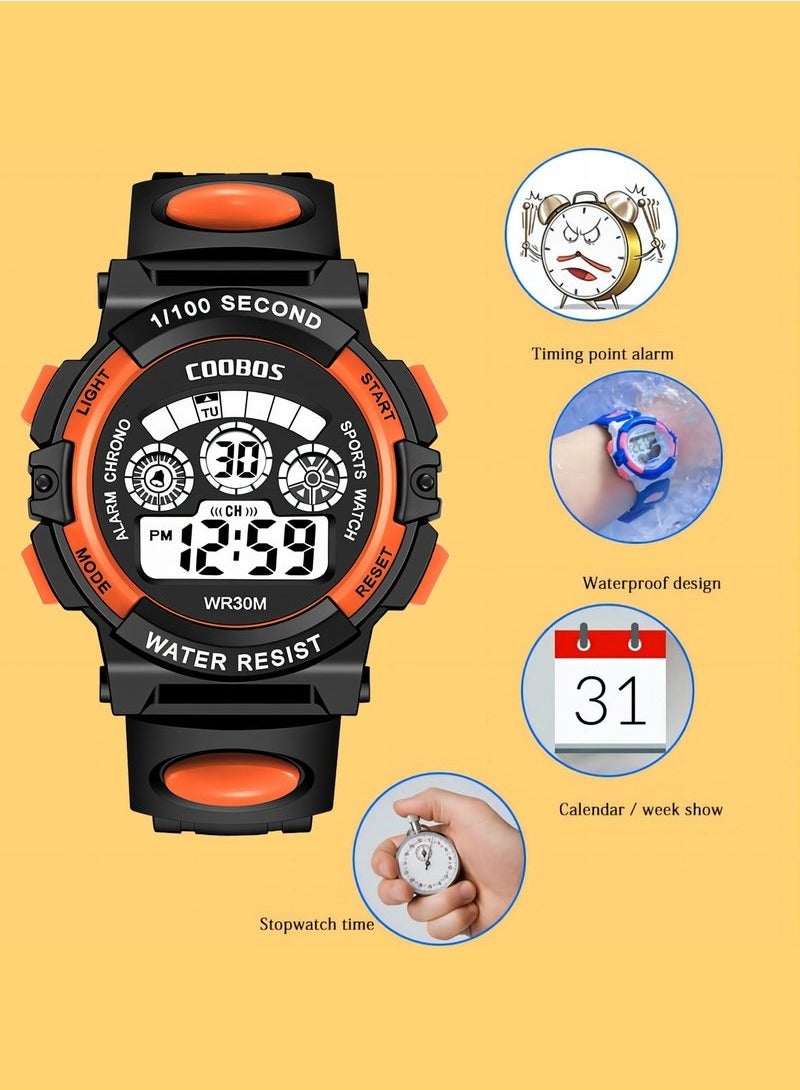 Coobos 2 PCS Children's Waterproof Rubber Digital Watch (Blue/Orange)  - Image 3