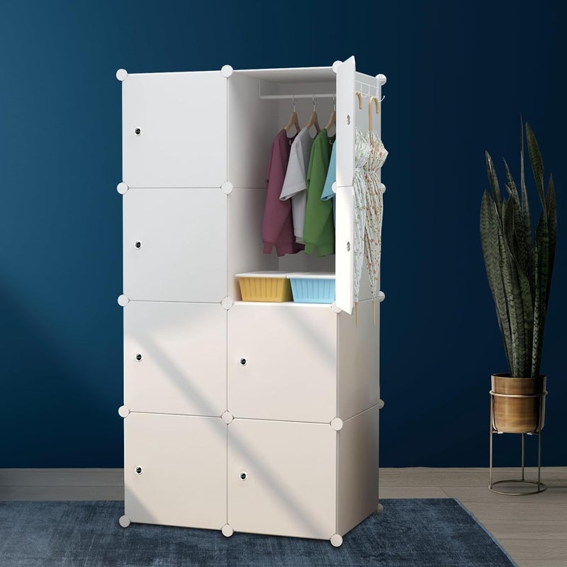 CoolLeaf Soft Plastic Wardrobe for Clothes Kids Almirah for Clothes 8 Doors Collapsible Wardrobe for Kids ClothesToysBooks Baby Cupboard for Clothes Storage in Bedroom Nursery White CWW8 - Image 1