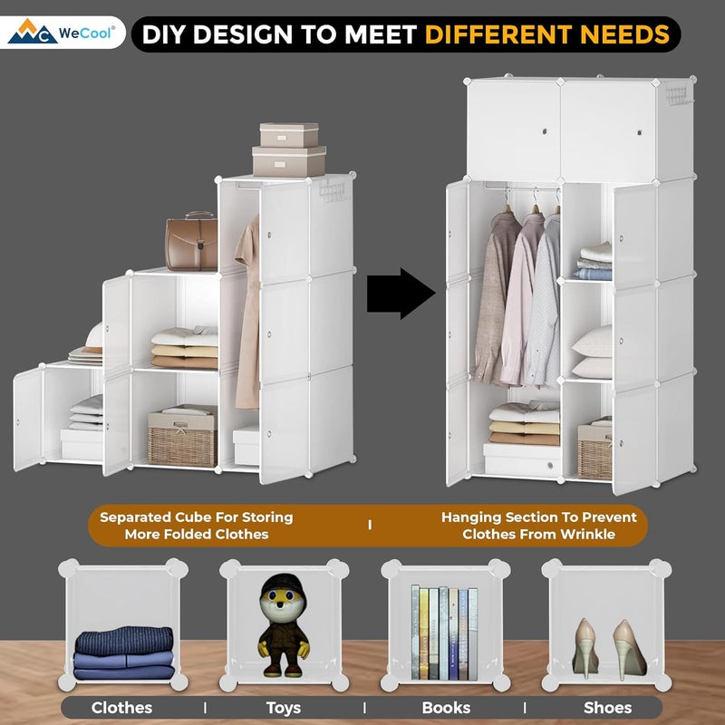 CoolLeaf Soft Plastic Wardrobe for Clothes Kids Almirah for Clothes 8 Doors Collapsible Wardrobe for Kids ClothesToysBooks Baby Cupboard for Clothes Storage in Bedroom Nursery White CWW8 - Image 2