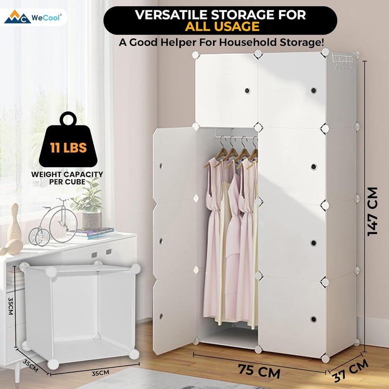 CoolLeaf Soft Plastic Wardrobe for Clothes Kids Almirah for Clothes 8 Doors Collapsible Wardrobe for Kids ClothesToysBooks Baby Cupboard for Clothes Storage in Bedroom Nursery White CWW8 - Image 3