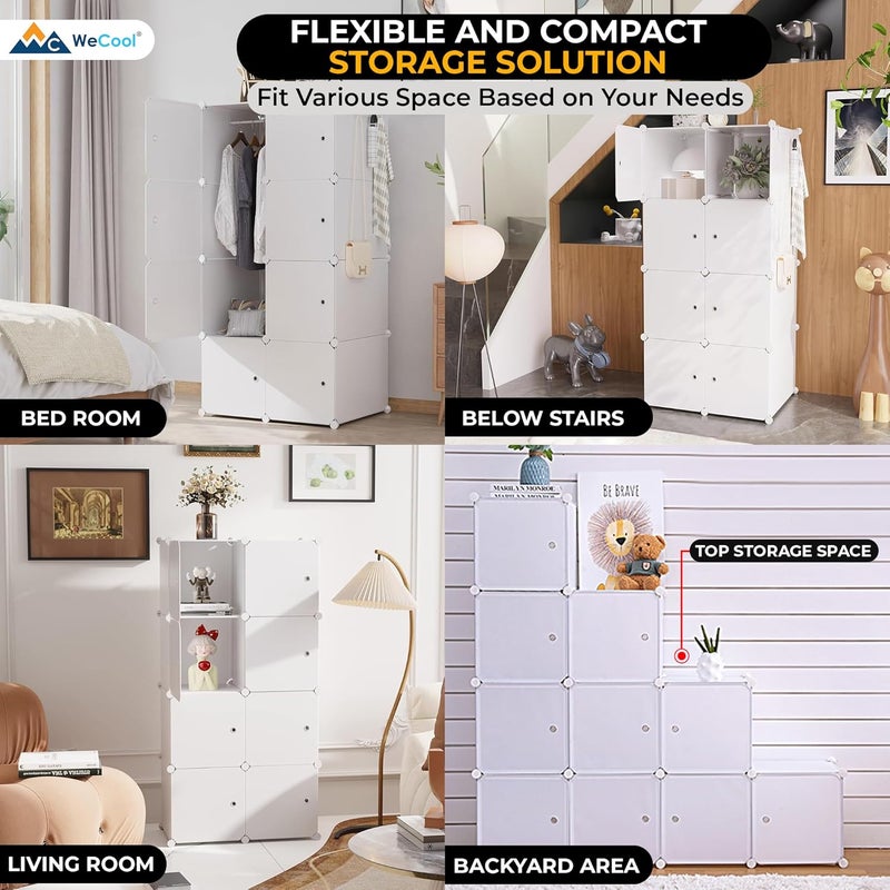 CoolLeaf Soft Plastic Wardrobe for Clothes Kids Almirah for Clothes 8 Doors Collapsible Wardrobe for Kids ClothesToysBooks Baby Cupboard for Clothes Storage in Bedroom Nursery White CWW8 - Image 4