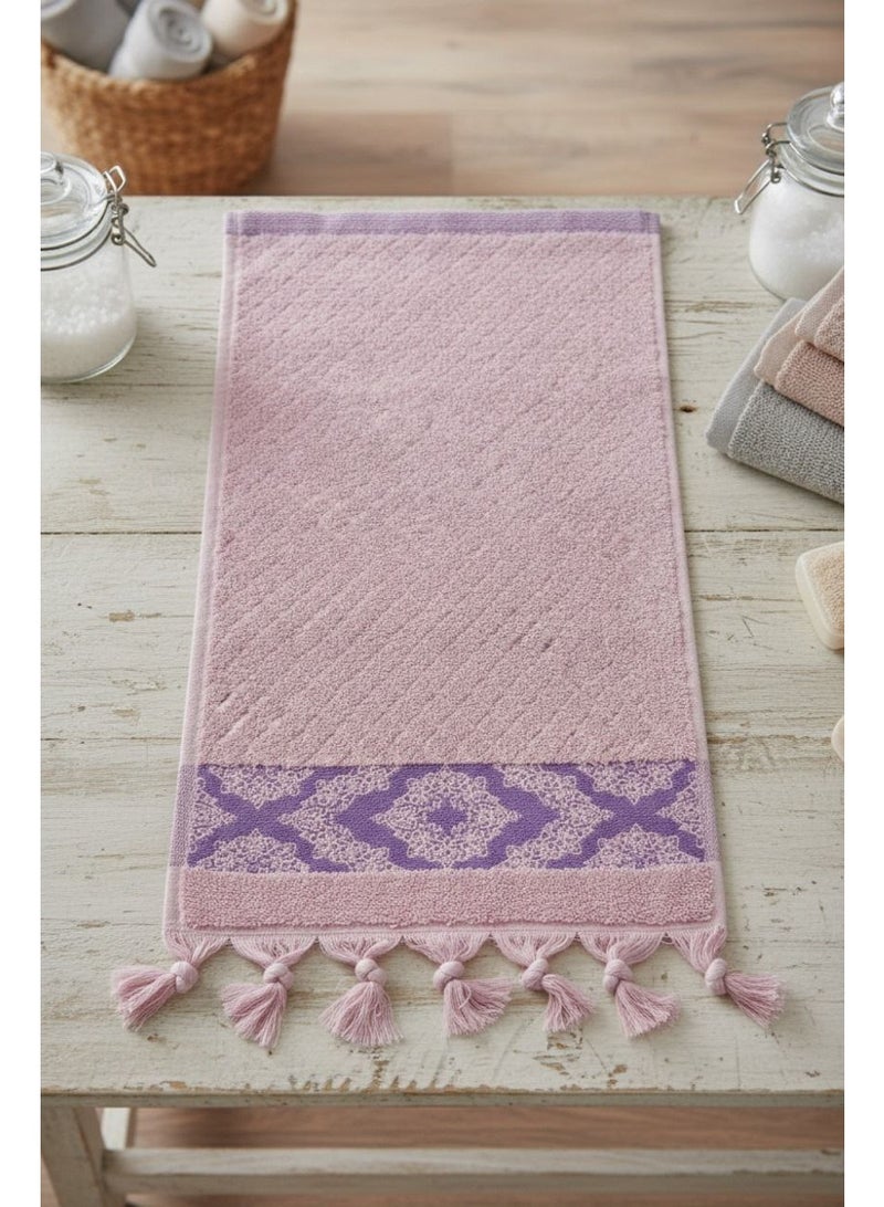 toãlla Set of 3 rose hand towel ,30*50,with a decorative purple border and tassel details. Gentle, absorbent, and adds a stylish touch to any bathroom. - Image 2