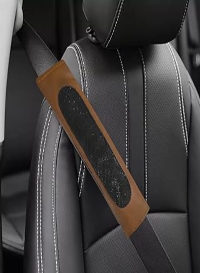 Generic KaberTrade 2 Piece Car Seat Belt Padded Leather Cover Case Cover Case for All Cars - Brown in Black - KaberTrade 
