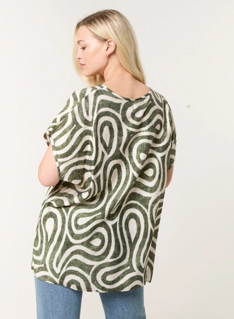 Blue Vanilla Round Neck Top With Abstract Print