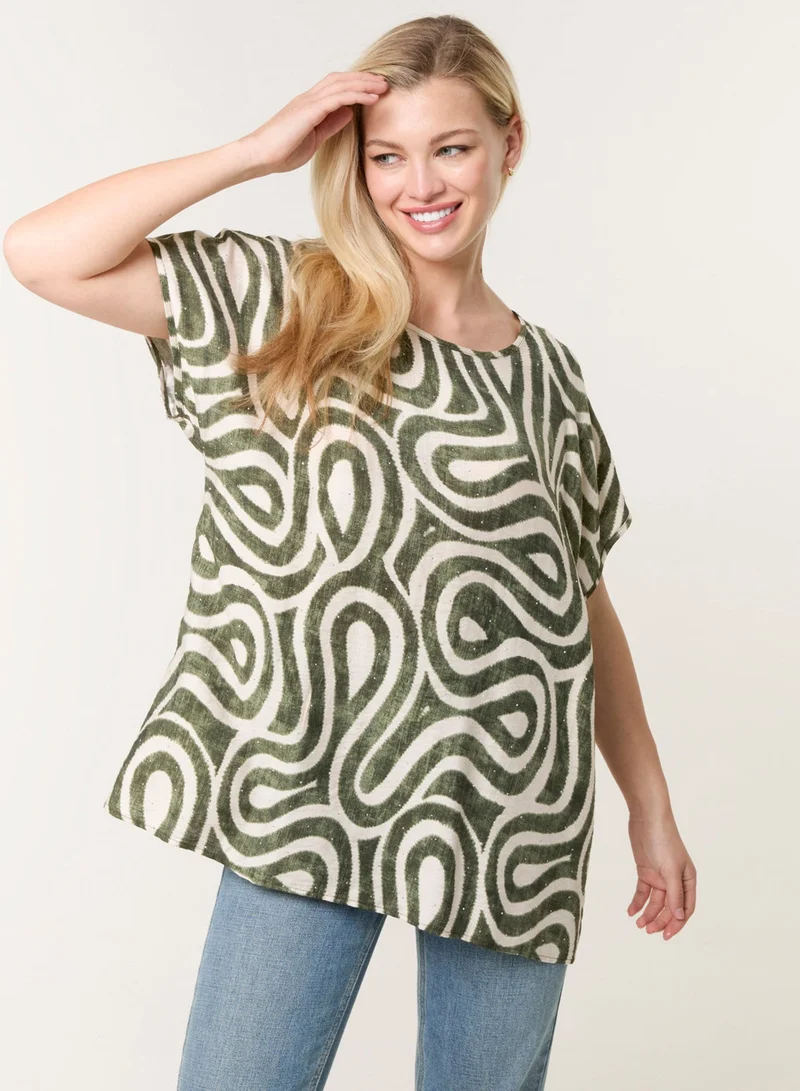 Blue Vanilla Round Neck Top With Abstract Print