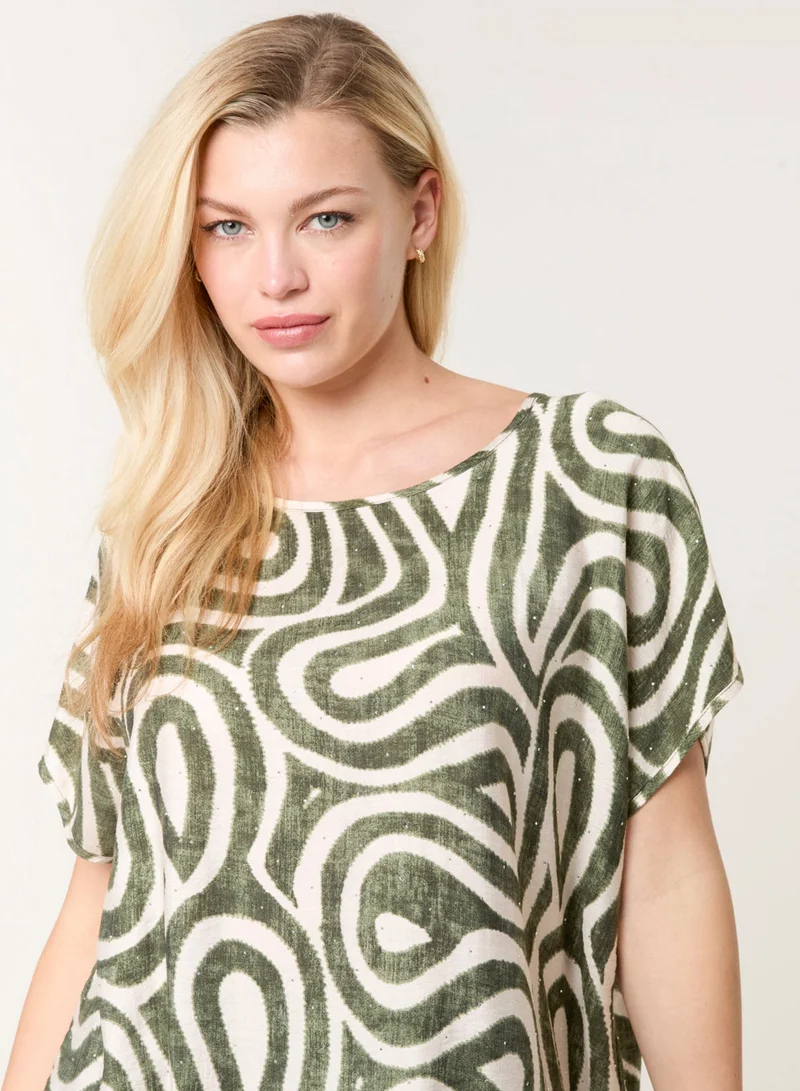 Blue Vanilla Round Neck Top With Abstract Print