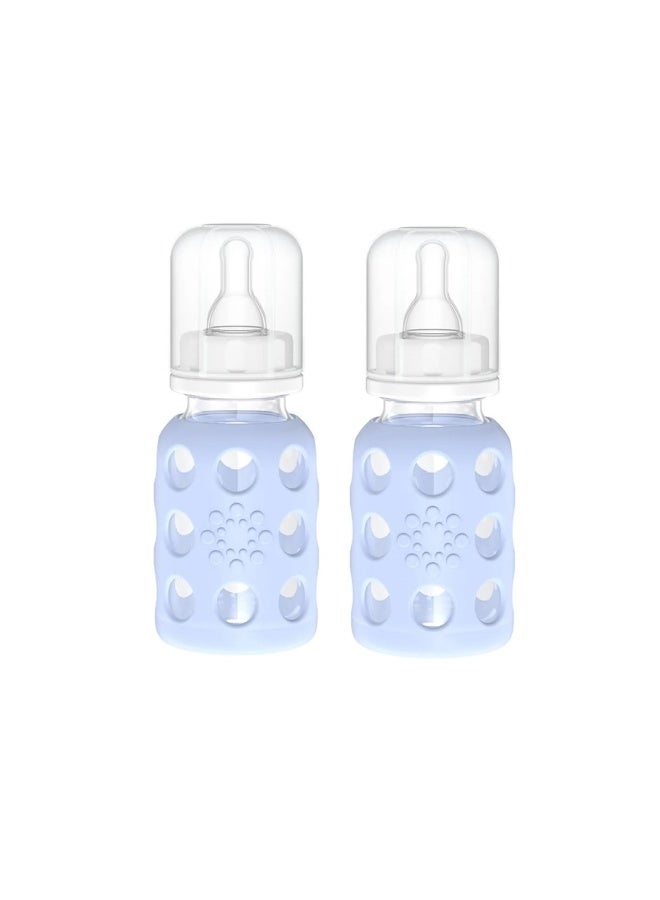 Lifefactory Glass Baby Bottle BPA Free | Protective Silicone Sleeve | 4 oz Pack of 2 | Blanket - Image 1