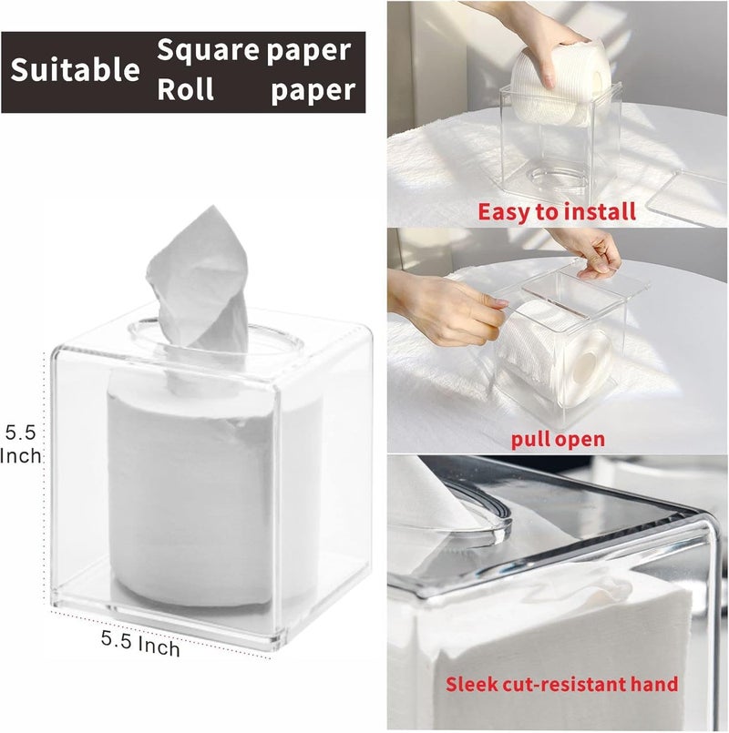 Aakarit Square Clear Acrylic Tissue Box Cover and Napkin Dispenser Holder Paper Dispenser for Bathroom Restaurants Hotel | GK-2 | Transparent - Image 3