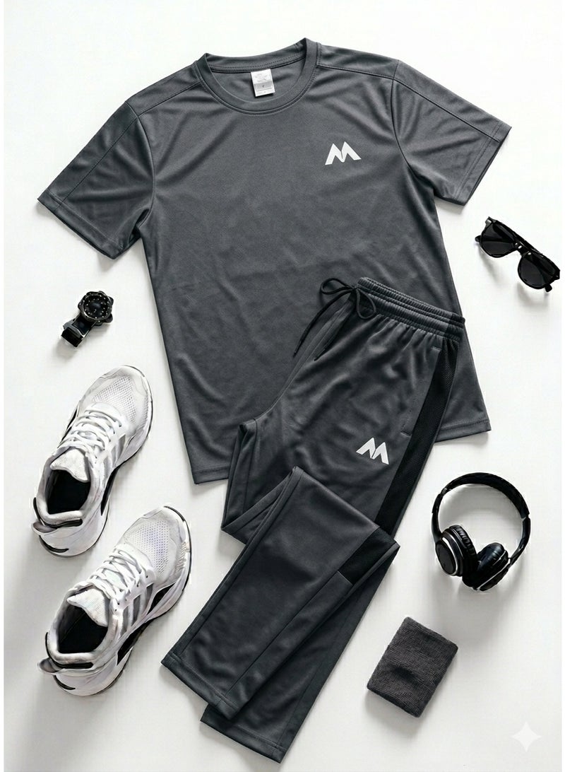 Saif Collection Regular Fit Crew Neck T-Shirt with Comfortable Trousers (Practical Activewear Set) | Co-Ord Set - Image 3