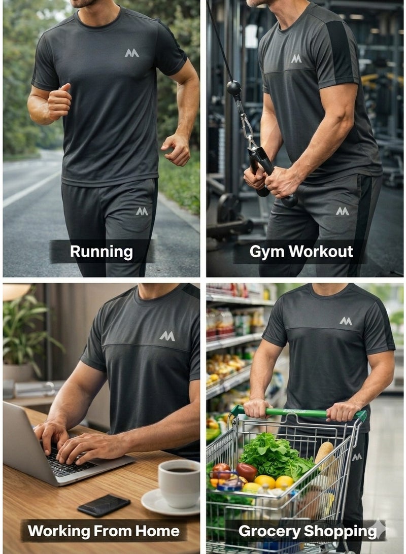 Saif Collection Regular Fit Crew Neck T-Shirt with Comfortable Trousers (Practical Activewear Set) | Co-Ord Set - Image 4