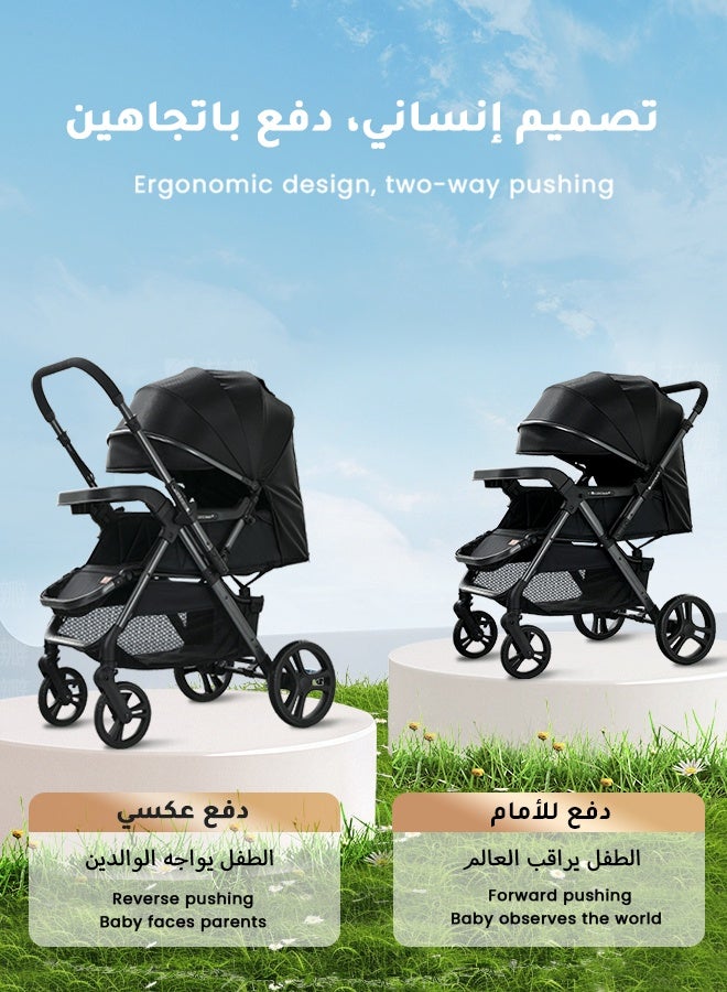 هيبوبي عربة أطفال فاخرة بارتفاع عالي وعكس الاتجاه｜إطار معدني بجودة الطيران｜طي سريع بيد واحدة｜سلة نوم واسعة وسلة تخزين كبيرة｜نظام امتصاص صدمات متطور｜عجلات كبيرة وتحمل حتى 70 كجم - Image 2