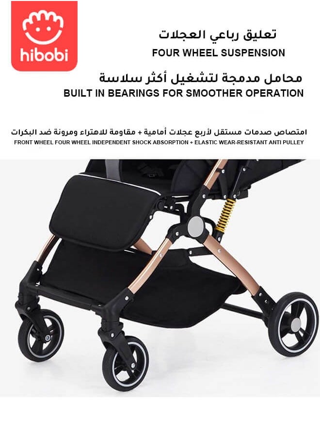 hibobi - Portable Foldable Luxury Multi-Function Baby Stroller Reversible Handle Anti-Shock Springs - Image 1