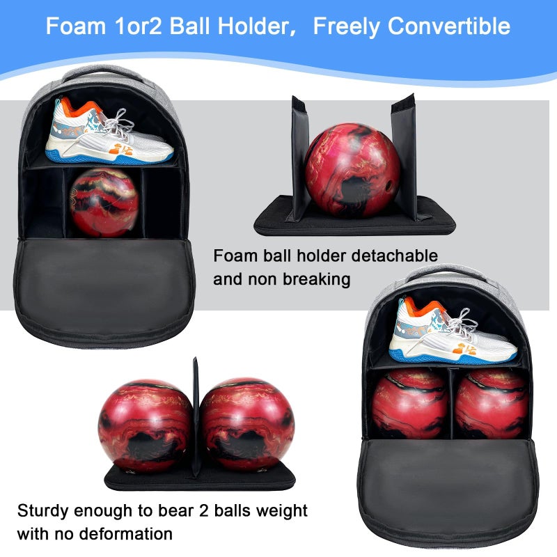 DAFISKY Bowling Ball Bag 2 Ball Bowling Backpack for Single or 2 Balls with Shoes Compartment Fits Up to US Size 15 - Image 3