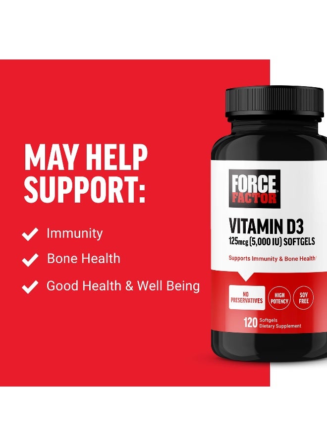 Force Factor Force Factor, Vitamin D3, 125 mcg (5,000 IU), 120 Softgels  - Image 3