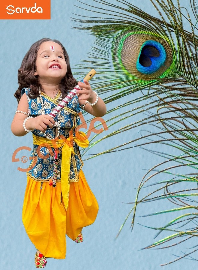 Sarvda Brocade Shree Krishna Dress For Baby Boy & Radha Dress For Girls | Janamashtami Dress | Fancy Dress Costume With Accessories Dhoti, Dupatta, Mukut Flute Complete Set, Ethnic Wear - Image 4