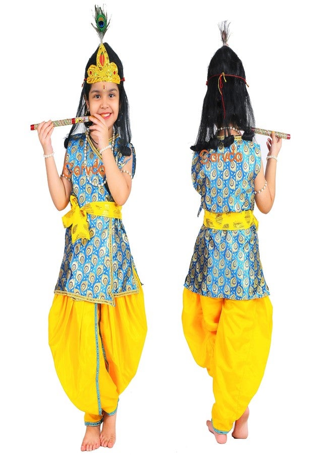 Sarvda Brocade Shree Krishna Dress For Baby Boy & Radha Dress For Girls | Janamashtami Dress | Fancy Dress Costume With Accessories Dhoti, Dupatta, Mukut Flute Complete Set, Ethnic Wear - Image 1