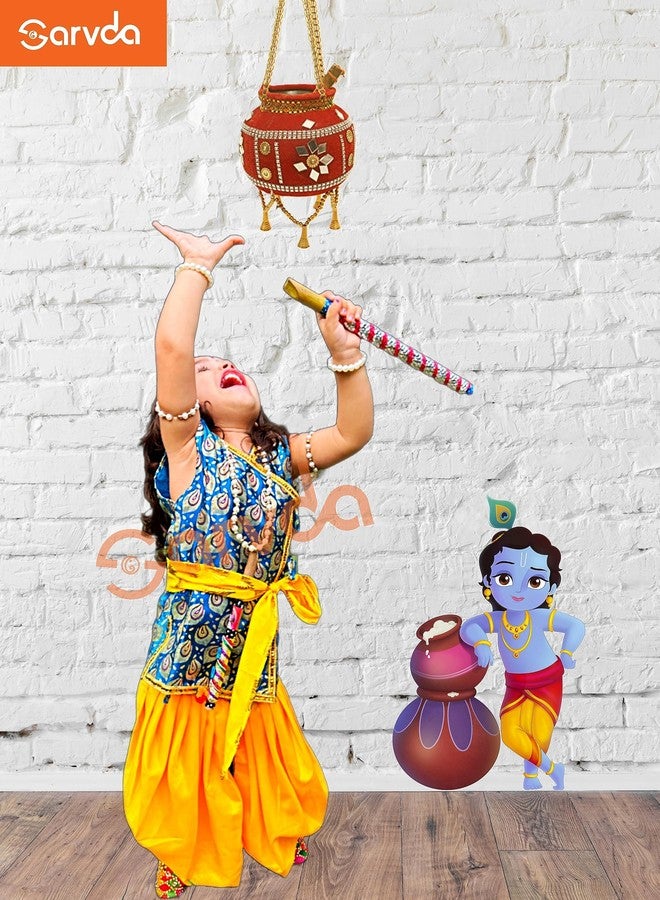 Sarvda Brocade Shree Krishna Dress For Baby Boy & Radha Dress For Girls | Janamashtami Dress | Fancy Dress Costume With Accessories Dhoti, Dupatta, Mukut Flute Complete Set, Ethnic Wear - Image 2