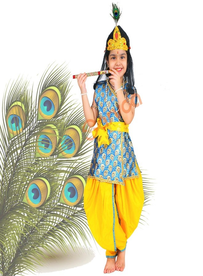 Sarvda Brocade Shree Krishna Dress For Baby Boy & Radha Dress For Girls | Janamashtami Dress | Fancy Dress Costume With Accessories Dhoti, Dupatta, Mukut Flute Complete Set, Ethnic Wear - Image 5