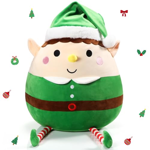 Huwena 14 Inch Large Christmas Plush Pillow Decorations Soft Cuddly Xmas Throw Pillow Hugging Stuffed Cushion Gift for Christmas Holiday Party New Year Home Bedroom Sofa DecorGreen Doll - Image 1