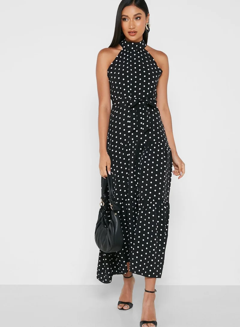 ELLA Polka Dot Halter Neck Dress
