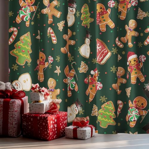 Horaldaily Christmas Sheer Valance Curtains for Living Room and Bedroom Gingerbread Man Snowman Foil Print Green Curtains Holiday Window Drapes Decorations 52 W x 14 L Set of 2 Curtain Panels - Image 3