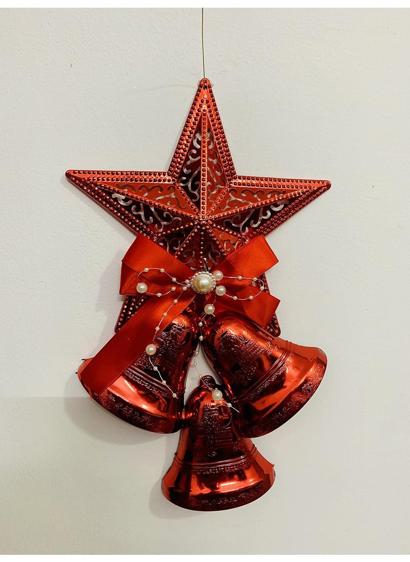 Lazybeee LAZYBEEE Red Christmas Star and Bell Christmas Tree Pendant Decorations Bell Christmas Tree Decoration Ornaments Items Xmas Bell Pack of 1 Xmas Bell with Star Red  - Image 1