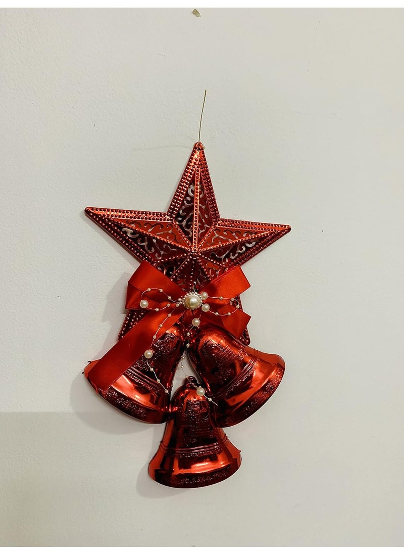 Lazybeee LAZYBEEE Red Christmas Star and Bell Christmas Tree Pendant Decorations Bell Christmas Tree Decoration Ornaments Items Xmas Bell Pack of 1 Xmas Bell with Star Red  - Image 2
