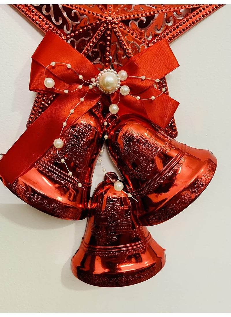 Lazybeee LAZYBEEE Red Christmas Star and Bell Christmas Tree Pendant Decorations Bell Christmas Tree Decoration Ornaments Items Xmas Bell Pack of 1 Xmas Bell with Star Red  - Image 4