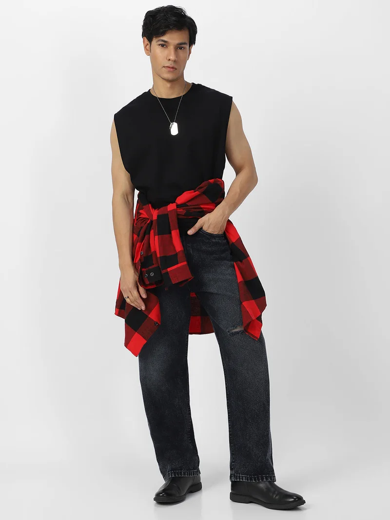 Urbano Fashion  Urbano Fashion Men's Black Loose Baggy Fit Washed Distressed/Torn Jeans Non-Stretchable for Men | Best Price UAE