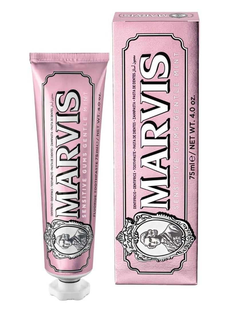 Marvis Sensitive Gums Gentle Mint Toothpaste, 75 ml, Sensational Flavoured Toothpaste Helps Remove Plaque & Reduce Gum Sensitivity, Lasting Freshness - Image 1