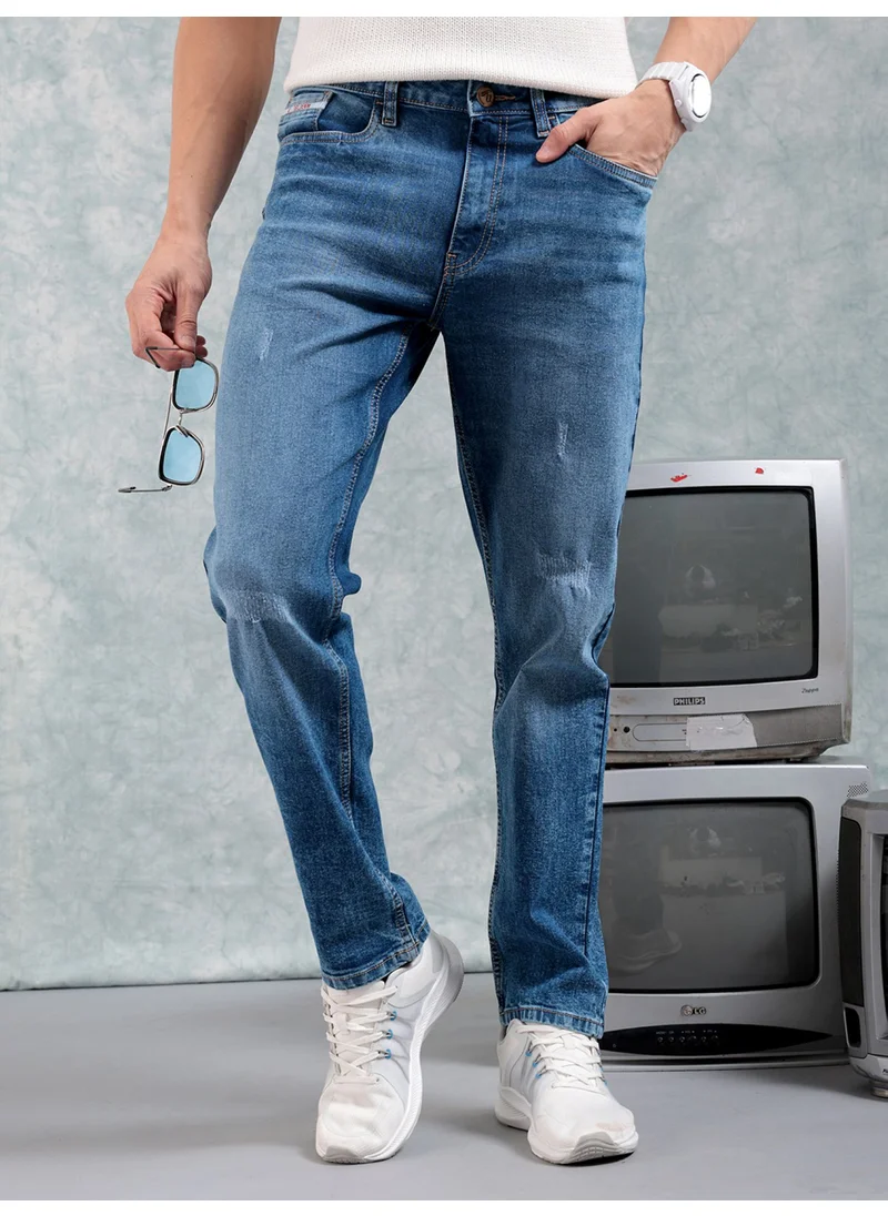 The Indian Garage Co Men Light Blue Cotton Stretchable G-101-Slim Fit Jeans Jeans