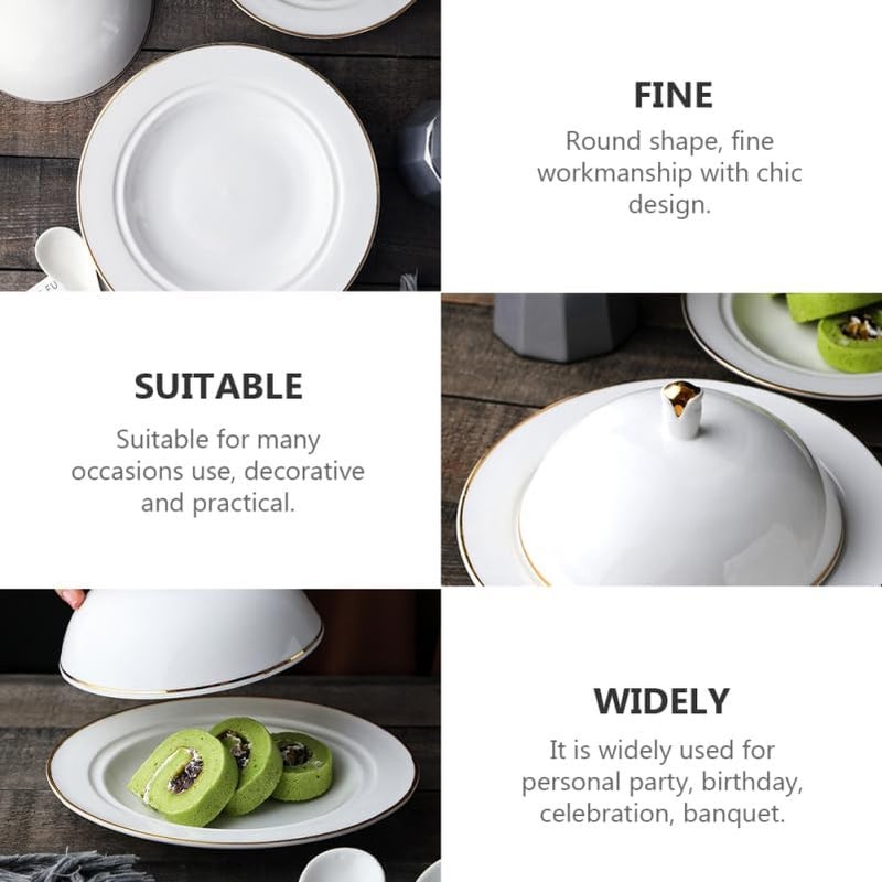 DOITOOL Ceramic Serving Platter with Lid 8 Inch Dinner Platter Cake Plate with Dome Serving Tray with Dome Cover for Food Steak Dessert Appetizer - Image 5