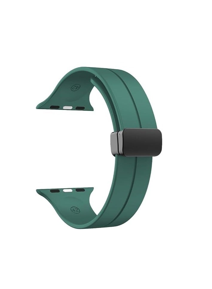 Magnetic Band for Apple Watch Ultra 49mm 45mm 44mm 42mm, Soft Silicone Sport Strap Men Women Compatible with iWatch Series 8/7/6/5/4/3/2/1 green - Image 1
