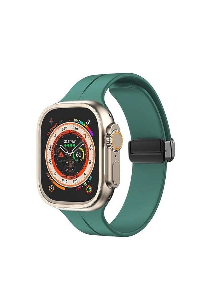 Magnetic Band for Apple Watch Ultra 49mm 45mm 44mm 42mm, Soft Silicone Sport Strap Men Women Compatible with iWatch Series 8/7/6/5/4/3/2/1 green - Image 2