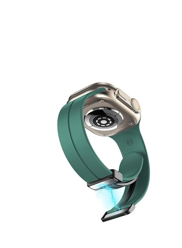 Magnetic Band for Apple Watch Ultra 49mm 45mm 44mm 42mm, Soft Silicone Sport Strap Men Women Compatible with iWatch Series 8/7/6/5/4/3/2/1 green - Image 3