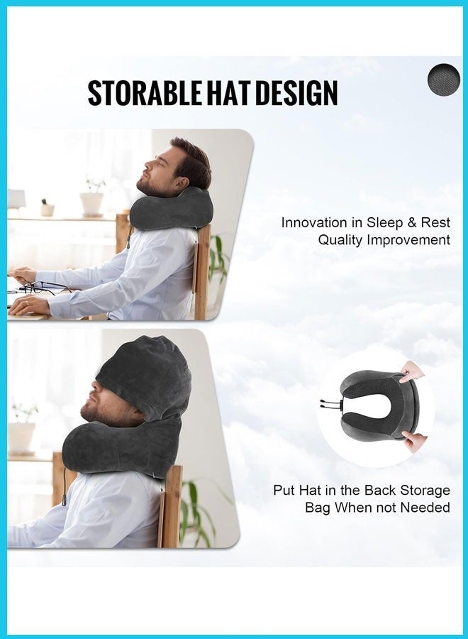 KIEA Travel Pillow, Neck Pillow for Travel with Hood for Airplane, Velvet Memory Foam Neck Pillow Adult Head  Neck Support, for Long Flights Plane, Office, Cars Sleeping  Rest (Black) - Image 3