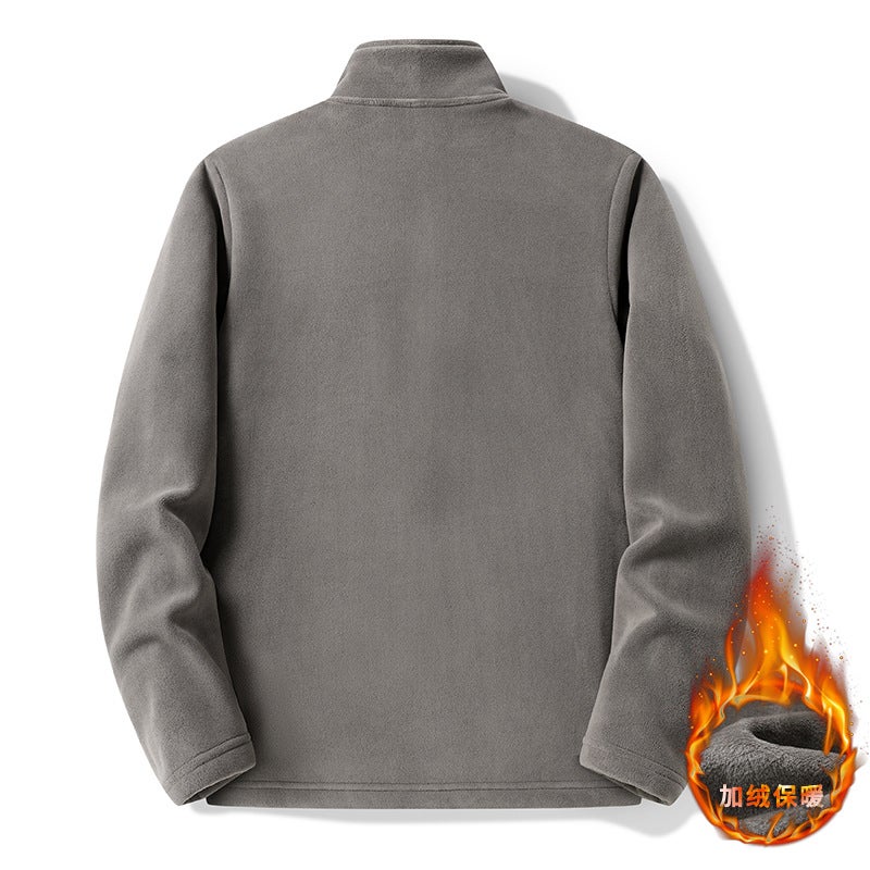 Men's Thermal Fleece Jacket Breathable Stand Collar Open Front Outdoor Winter Coat - Image 4