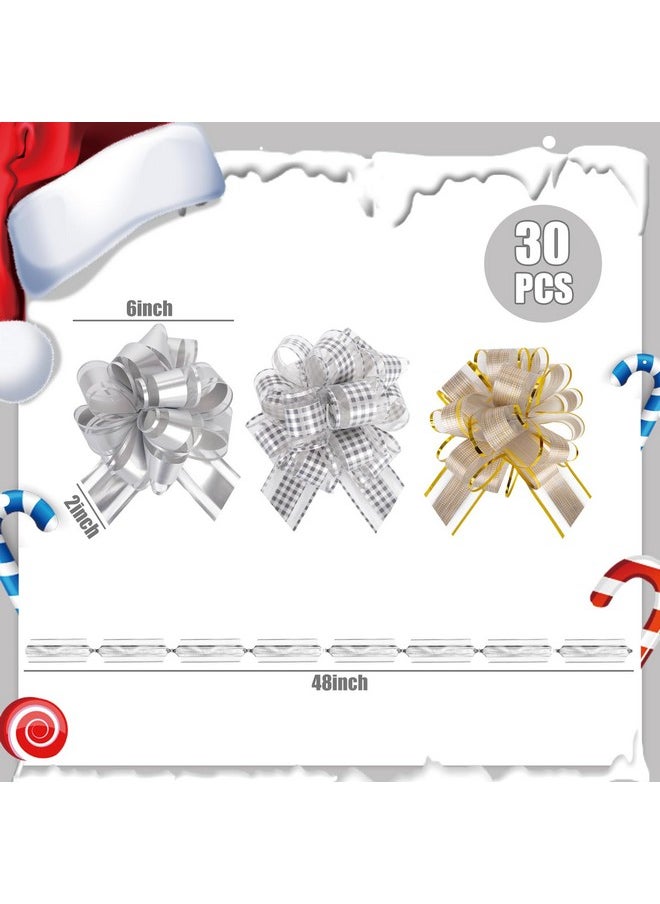 Shindel - 30Pcs Silver Pull Bows, Large Christmas Pull Bows Shiny Gift Wrapping Bows For Christmas Holiday Wedding Gift Box Baskets Decoration - Image 1