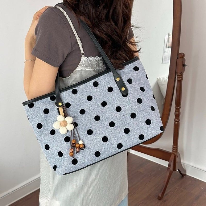 2026 Summer Polka Dot Tote Bag Women Large Capacity Casual Travel Shoulder Crossbody Handbag - Image 3