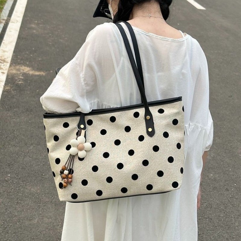2026 Summer Polka Dot Tote Bag Women Large Capacity Casual Travel Shoulder Crossbody Handbag - Image 2