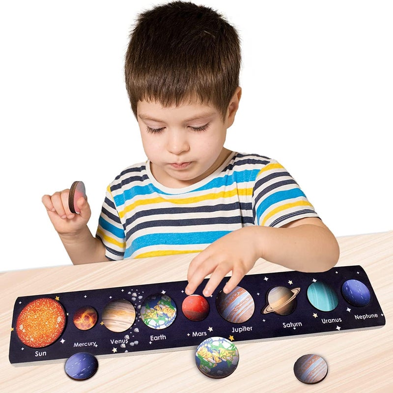 Wooden Puzzles for Toddlers, Space Puzzle for Solar System, Educational Toys for Kids, Preschool Learning Puzzle, Montessori Early Development and Activities for Toddlers Boy Girl Gifts (9PCS) - Image 1