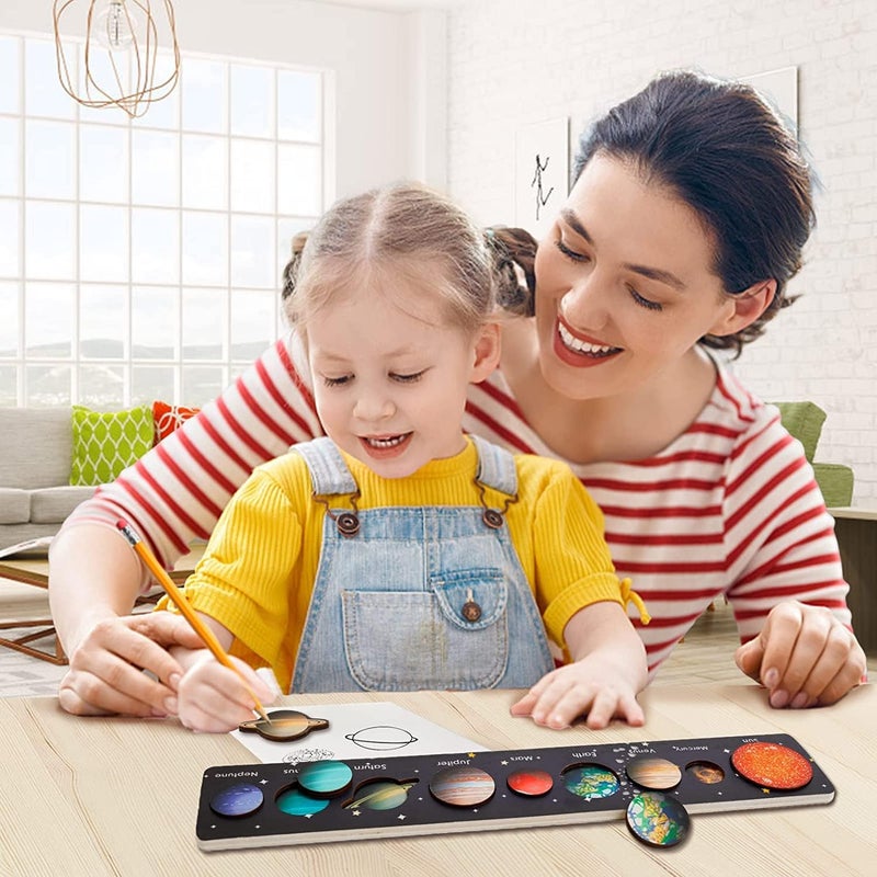 Wooden Puzzles for Toddlers, Space Puzzle for Solar System, Educational Toys for Kids, Preschool Learning Puzzle, Montessori Early Development and Activities for Toddlers Boy Girl Gifts (9PCS) - Image 5