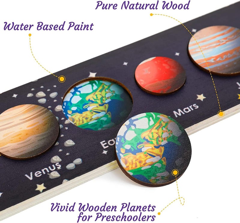 Wooden Puzzles for Toddlers, Space Puzzle for Solar System, Educational Toys for Kids, Preschool Learning Puzzle, Montessori Early Development and Activities for Toddlers Boy Girl Gifts (9PCS) - Image 4