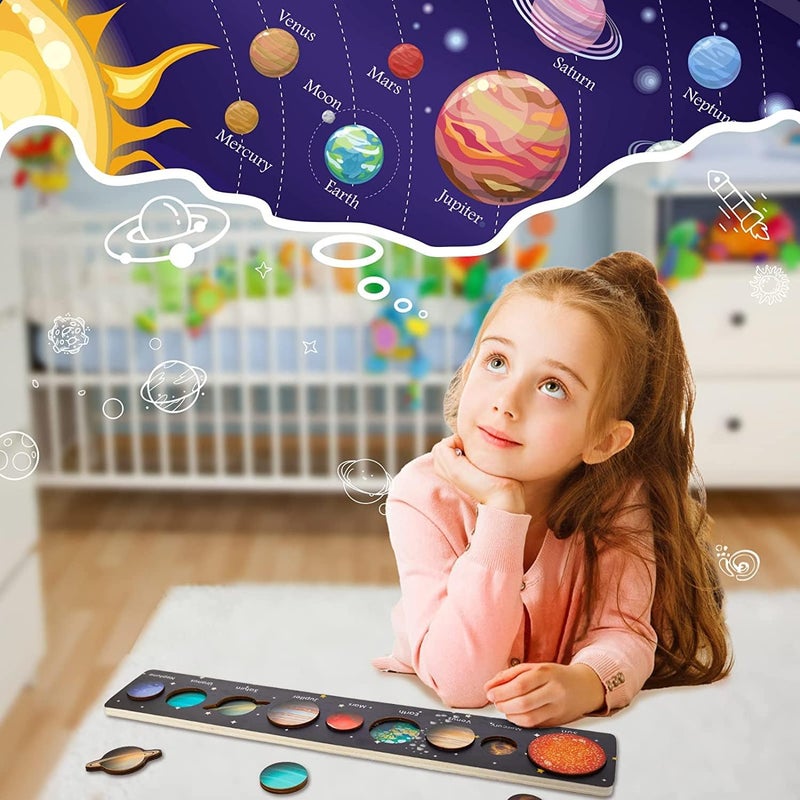 Wooden Puzzles for Toddlers, Space Puzzle for Solar System, Educational Toys for Kids, Preschool Learning Puzzle, Montessori Early Development and Activities for Toddlers Boy Girl Gifts (9PCS) - Image 2