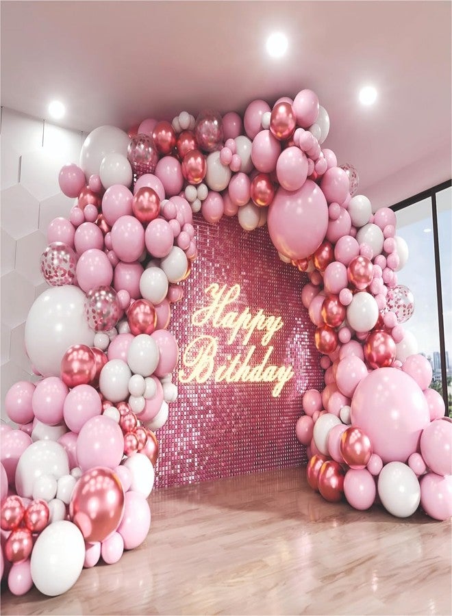 YOURS DECOR مجموعة زينة بالونات عيد ميلاد سعيد من يورز ديكور - 66 قطعة من بالونات قصاصات الورق الوردية الكرومية والذهبية الوردية لحفلات أعياد الميلاد والاحتفالات | زينة عيد ميلاد للأطفال والفتيات - Image 1