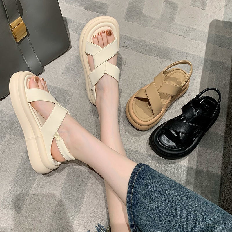 Size 35-43 Sandals For Women 41 Outer Wear Platform Thick-Soled Beach Shoes French Style With Skirt Roman Shoes 42 Large Size Women'S Shoes - Image 2