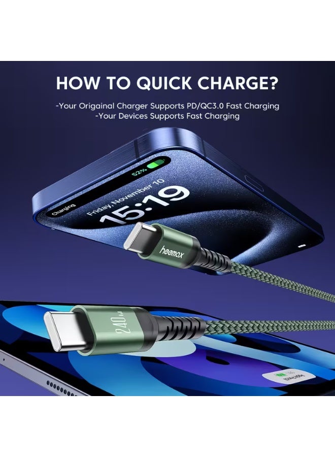 Himax Type C-C Fast Charging Cable240 Watt for iPhone 15 16 Series and Samsung,1Meter, PD/QC3.0, Braided USB-C Cord,Black - Image 5