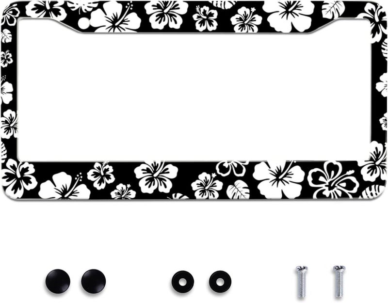 Omw2fyb White Hibiscus Hawaii License Plate Frame - Universal Aluminum Car Decor - Image 1