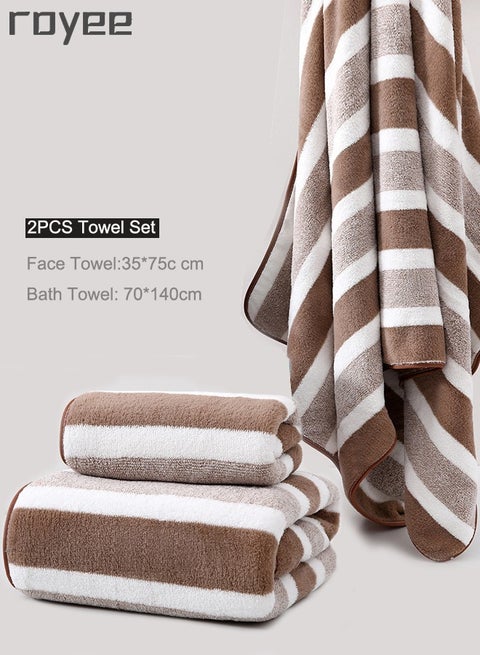2Pcs Adult Bath Towel Set, Quik Dry Coral Fleece Beach Towels (35*75cm+70*140cm)